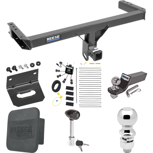 Fits 2015-2023 Porsche Macan Trailer Hitch Tow PKG w/ 4-Flat Zero Contact "No Splice" Wiring + Starter Kit Ball Mount w/ 2" Drop & 2" Ball + 2-5/16" Ball + Wiring Bracket + Hitch Lock + Hitch Cover (Excludes: S-Models Models) By Reese Towpower