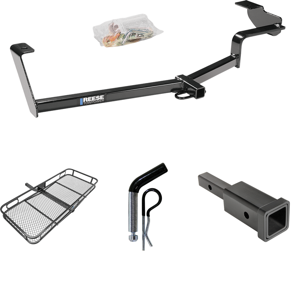 Fits 2006-2011 Honda Civic Trailer Hitch Tow PKG w/ Hitch Adapter 1-1/4" to 2" Receiver + 1/2" Pin & Clip + 60" x 24" Cargo Carrier Rack (For Si, Sedan Models) By Reese Towpower