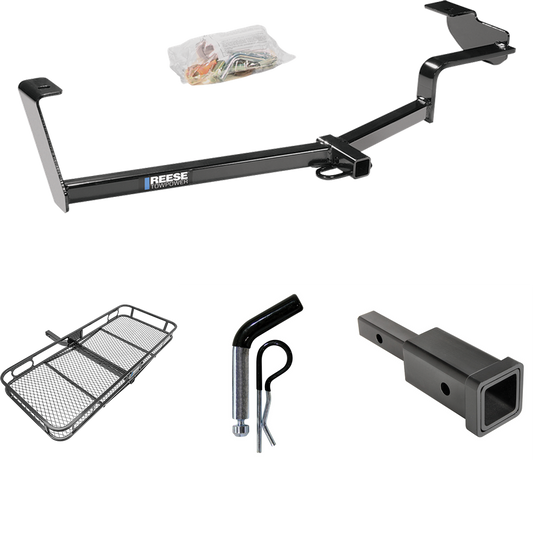 Fits 2006-2011 Honda Civic Trailer Hitch Tow PKG w/ Hitch Adapter 1-1/4" to 2" Receiver + 1/2" Pin & Clip + 60" x 24" Cargo Carrier Rack (For Si, Sedan Models) By Reese Towpower