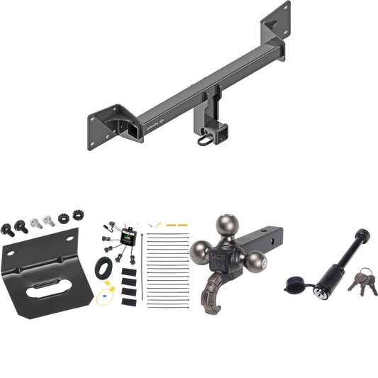 Fits 2018-2023 Audi Q5 Trailer Hitch Tow PKG w/ 4-Flat Zero Contact "No Splice" Wiring + Triple Ball Tactical Ball Mount 1-7/8" & 2" & 2-5/16" Balls w/ Tow Hook + Tactical Dogbone Lock + Wiring Bracket By Draw-Tite