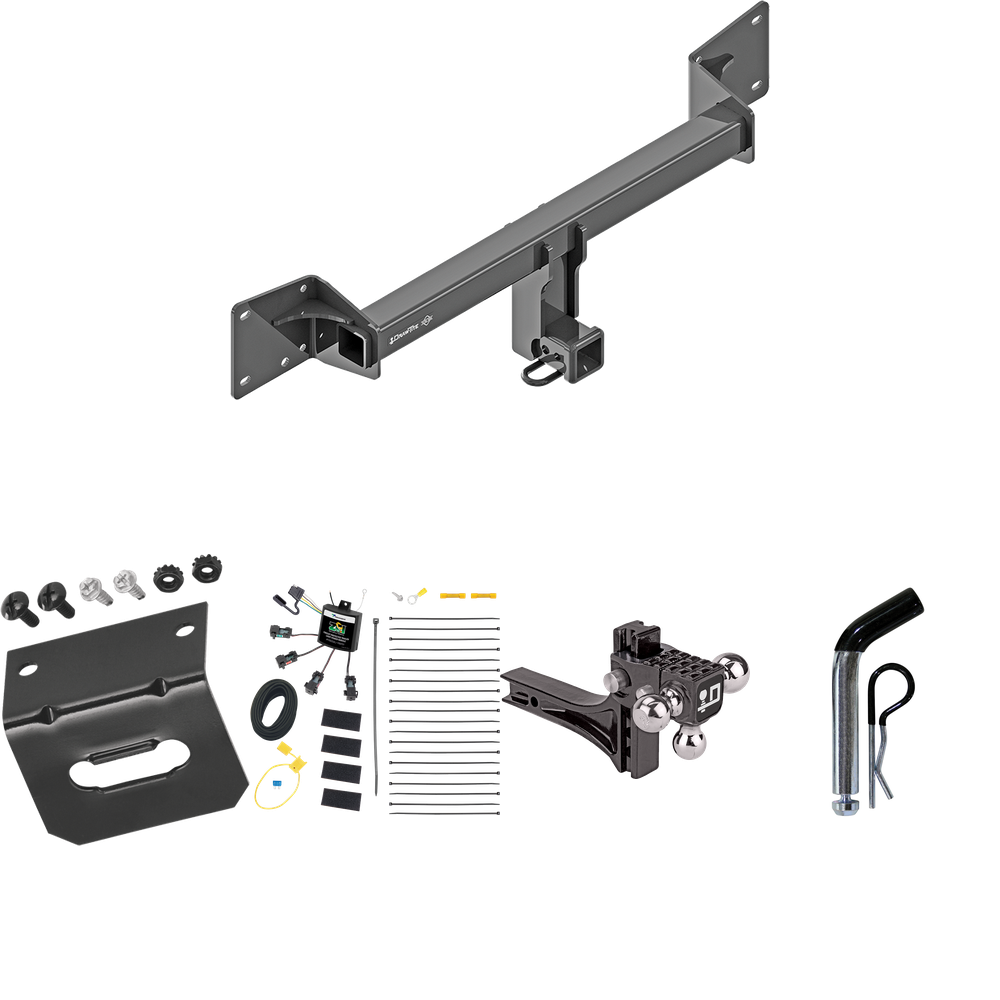 Fits 2018-2023 Audi Q5 Trailer Hitch Tow PKG w/ 4-Flat Zero Contact "No Splice" Wiring Harness + Adjustable Drop Rise Triple Ball Ball Mount 1-7/8" & 2" & 2-5/16" Trailer Balls + Pin/Clip + Wiring Bracket By Draw-Tite