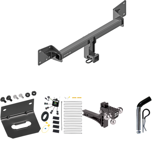 Fits 2018-2023 Audi Q5 Trailer Hitch Tow PKG w/ 4-Flat Zero Contact "No Splice" Wiring Harness + Adjustable Drop Rise Triple Ball Ball Mount 1-7/8" & 2" & 2-5/16" Trailer Balls + Pin/Clip + Wiring Bracket By Draw-Tite