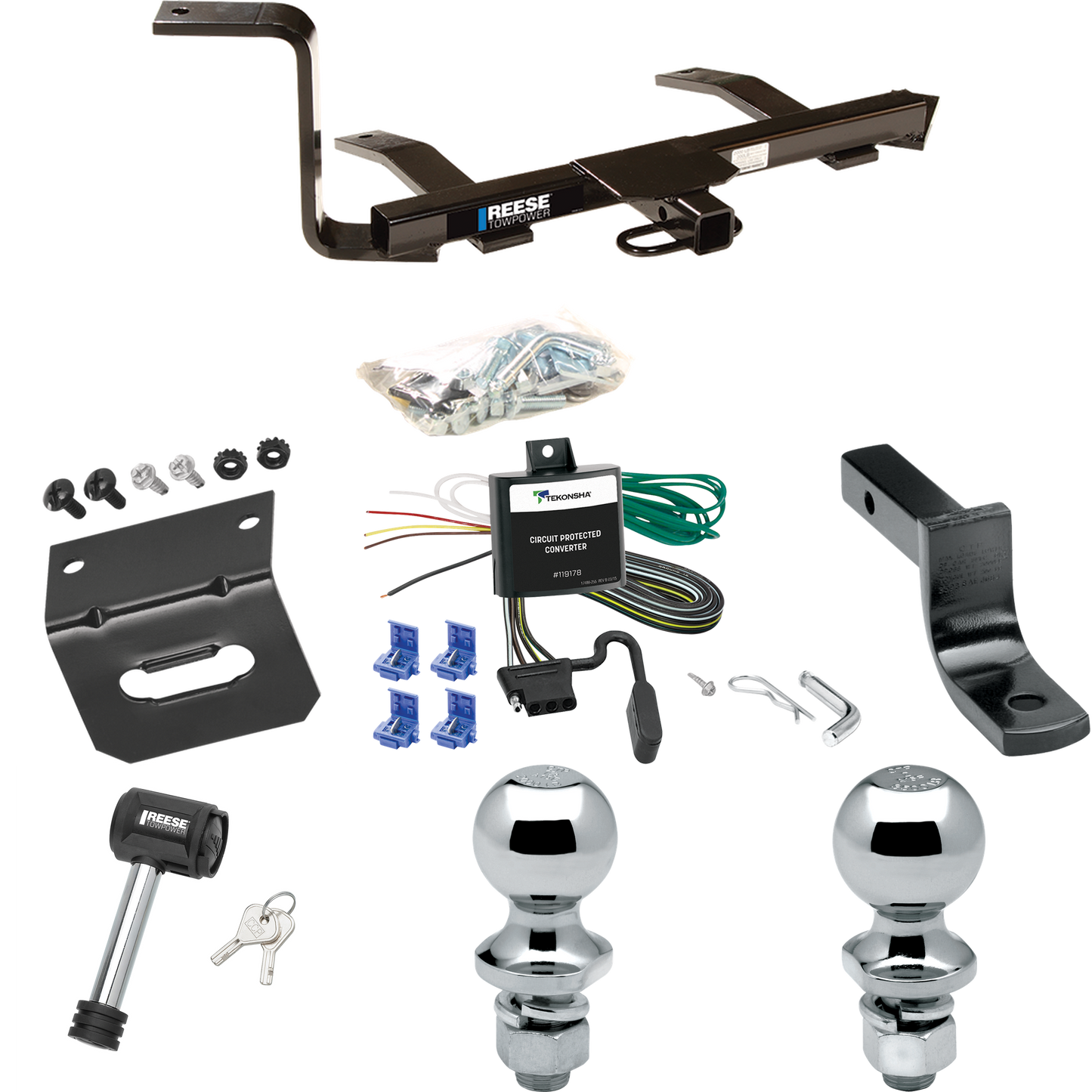 Fits 1999-2005 Volkswagen Jetta Trailer Hitch Tow PKG w/ 4-Flat Wiring Harness + Draw-Bar + 1-7/8" + 2" Ball + Wiring Bracket + Hitch Lock (For Sedan, Except Gas Turbo & Wagon Models) By Reese Towpower