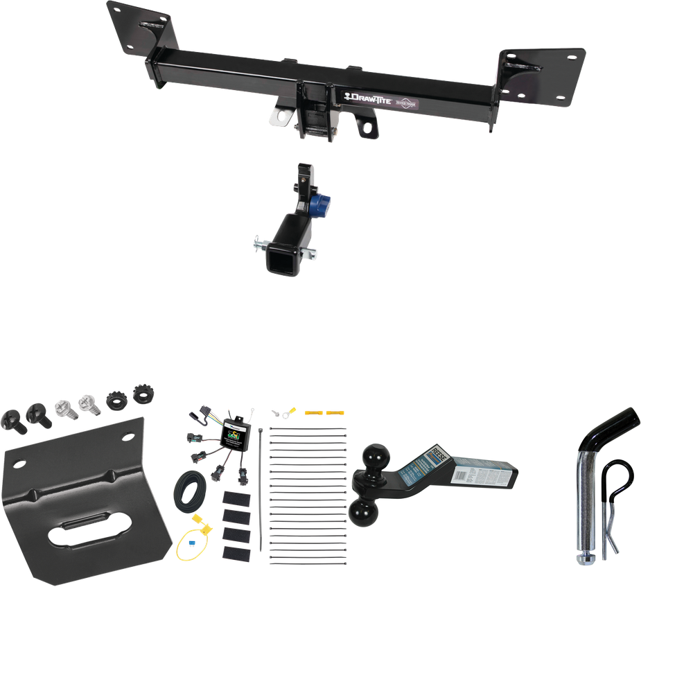 Se adapta al paquete de remolque de enganche de remolque Audi SQ5 2018-2022 con arnés de cableado de 4 contactos planos "sin empalme" + soporte de bola doble bolas de remolque de 2" y 2-5/16" + pasador/clip + soporte de cableado de Draw-Tite