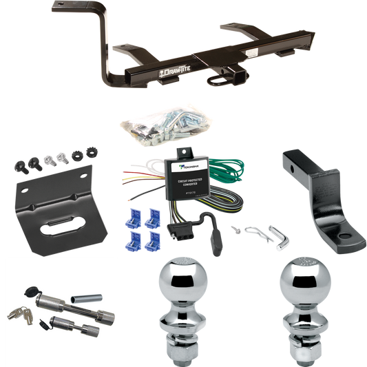 Fits 2007-2009 Volkswagen Jetta City Trailer Hitch Tow PKG w/ 4-Flat Wiring Harness + Draw-Bar + 1-7/8" + 2" Ball + Wiring Bracket + Dual Hitch & Coupler Locks (For Sedan, (Canada Only) Models) By Draw-Tite