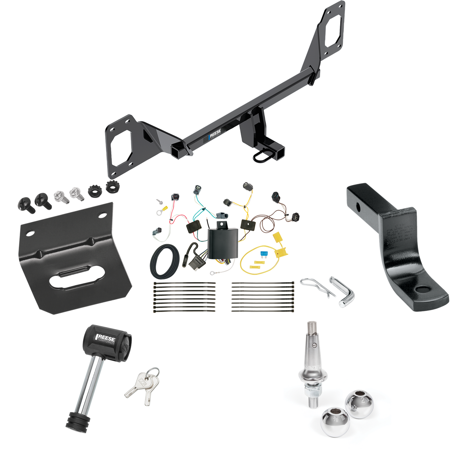 Fits 2016-2021 Honda Civic Trailer Hitch Tow PKG w/ 4-Flat Wiring Harness + Draw-Bar + Interchangeable 1-7/8" & 2" Balls + Wiring Bracket + Hitch Lock (For Sedan, Except Models w/Center Exhaust Models) By Reese Towpower