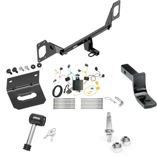 Fits 2016-2021 Honda Civic Trailer Hitch Tow PKG w/ 4-Flat Wiring Harness + Draw-Bar + Interchangeable 1-7/8" & 2" Balls + Wiring Bracket + Hitch Lock (For Sedan, Except Models w/Center Exhaust Models) By Reese Towpower