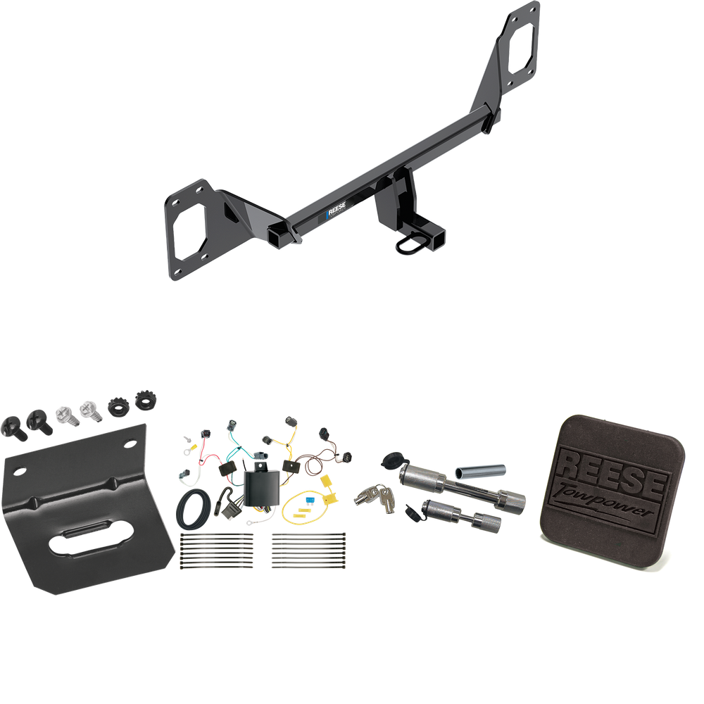 Fits 2016-2021 Honda Civic Trailer Hitch Tow PKG w/ 4-Flat Wiring Harness + Hitch Cover + Dual Hitch & Coupler Locks (For Sedan, Except Models w/Center Exhaust Models) By Reese Towpower