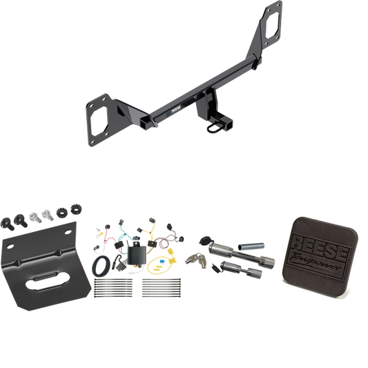 Fits 2016-2021 Honda Civic Trailer Hitch Tow PKG w/ 4-Flat Wiring Harness + Hitch Cover + Dual Hitch & Coupler Locks (For Sedan, Except Models w/Center Exhaust Models) By Reese Towpower