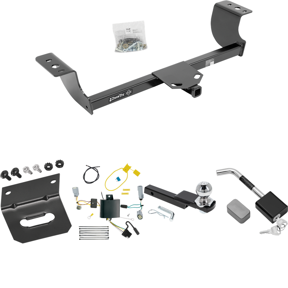 Fits 2015-2023 Dodge Challenger Trailer Hitch Tow PKG w/ 4-Flat Wiring Harness + Interlock Starter Kit w/ 2" Ball 1-1/4" Drop 3/4" Rise + Wiring Bracket + Hitch Lock (Excludes: w/Quad Tip Exhaust Models) By Draw-Tite