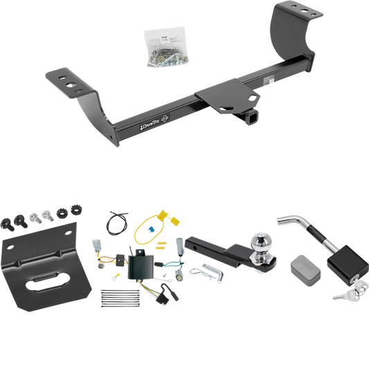 Fits 2015-2023 Dodge Challenger Trailer Hitch Tow PKG w/ 4-Flat Wiring Harness + Interlock Starter Kit w/ 2" Ball 1-1/4" Drop 3/4" Rise + Wiring Bracket + Hitch Lock (Excludes: w/Quad Tip Exhaust Models) By Draw-Tite