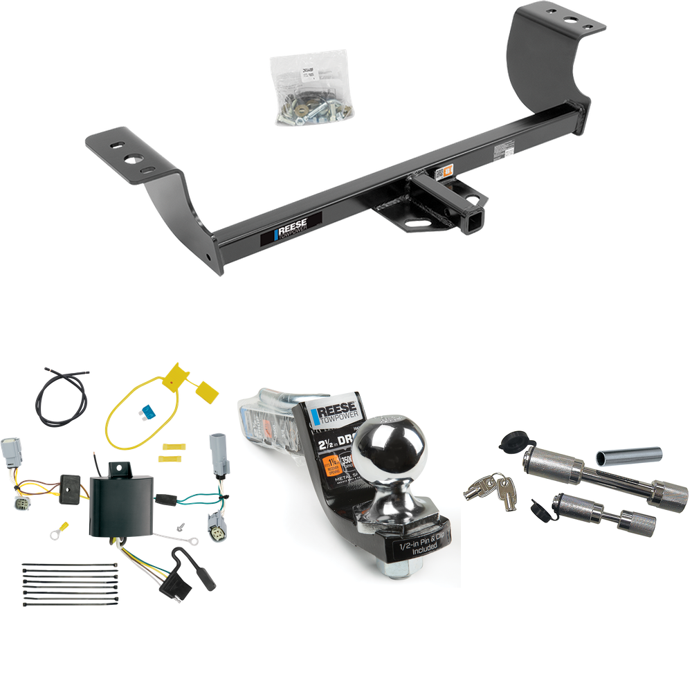 Fits 2015-2023 Dodge Challenger Trailer Hitch Tow PKG w/ 4-Flat Wiring Harness + Interlock Starter Kit w/ 2" Ball 2-1/2" Drop 2" Rise + Dual Hitch & Coupler Locks (Excludes: w/Quad Tip Exhaust Models) By Reese Towpower