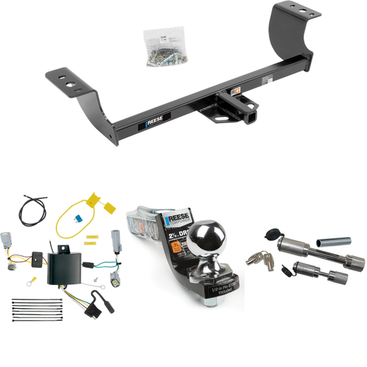 Fits 2015-2023 Dodge Challenger Trailer Hitch Tow PKG w/ 4-Flat Wiring Harness + Interlock Starter Kit w/ 2" Ball 2-1/2" Drop 2" Rise + Dual Hitch & Coupler Locks (Excludes: w/Quad Tip Exhaust Models) By Reese Towpower