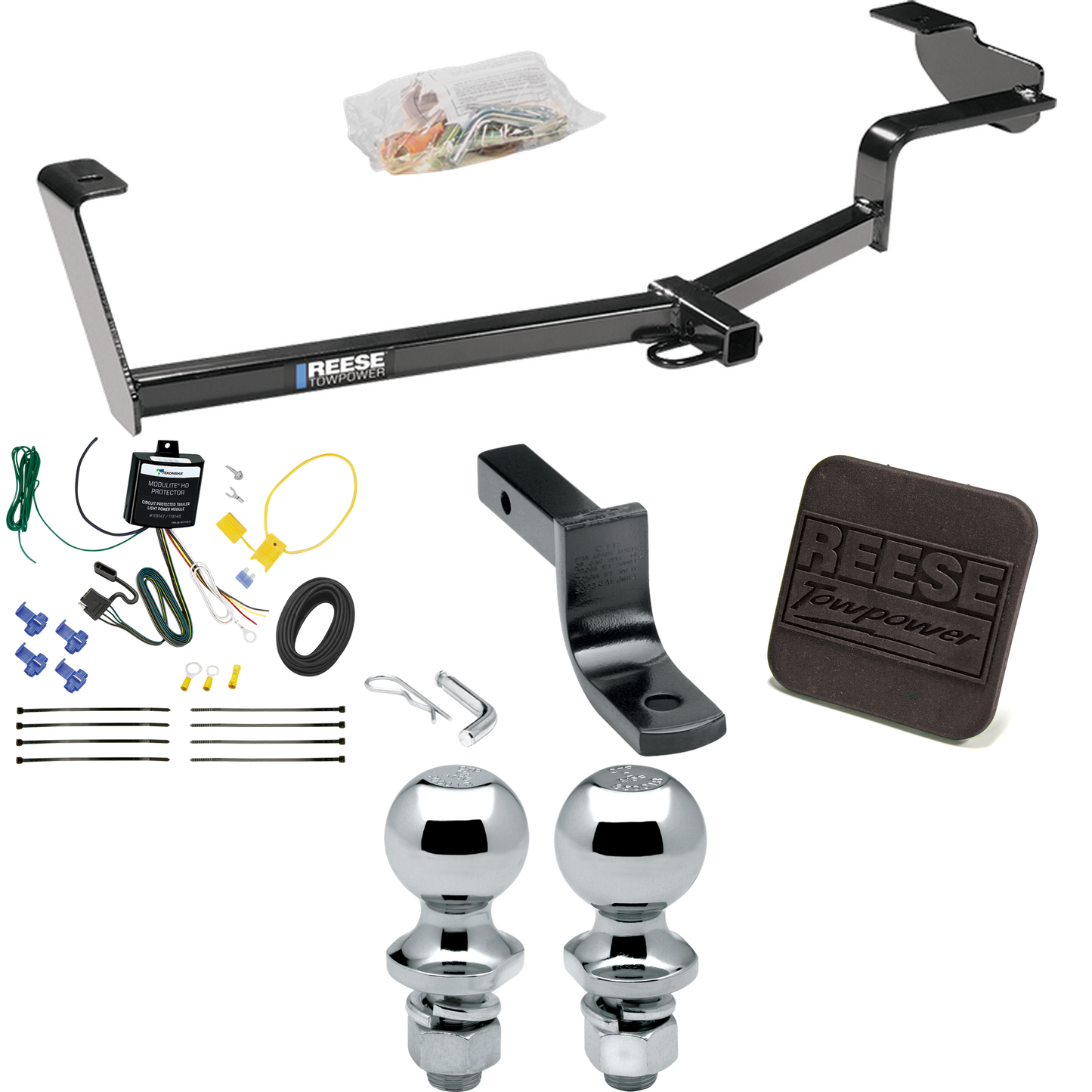 Fits 2012-2015 Honda Civic Trailer Hitch Tow PKG w/ 4-Flat Wiring Harness + Draw-Bar + 1-7/8" + 2" Ball + Hitch Cover (For Hybrid Models) By Reese Towpower