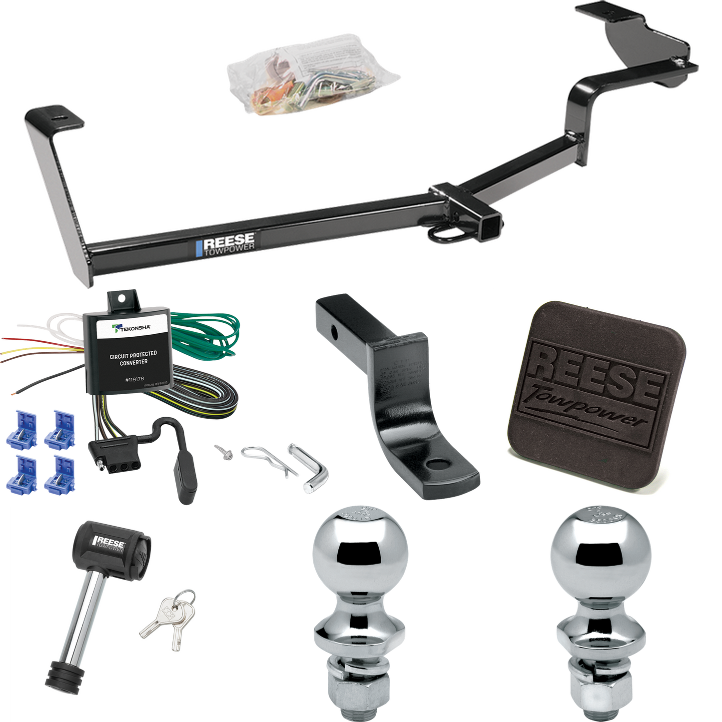 Fits 2006-2011 Honda Civic Trailer Hitch Tow PKG w/ 4-Flat Wiring Harness + Draw-Bar + 1-7/8" + 2" Ball + Hitch Cover + Hitch Lock (For Si, Sedan Models) By Reese Towpower