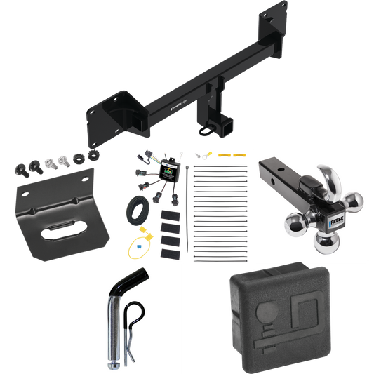 Fits 2021-2022 Mercedes-Benz GLE350 Trailer Hitch Tow PKG w/ 4-Flat Zero Contact "No Splice" Wiring + Triple Ball Ball Mount 1-7/8" & 2" & 2-5/16" Trailer Balls w/ Tow Hook + Pin/Clip + Wiring Bracket + Hitch Cover By Draw-Tite