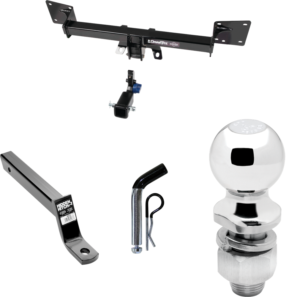 Fits 2018-2023 Audi Q5 Trailer Hitch Tow PKG w/ Extended 16" Long Ball Mount w/ 4" Drop + Pin/Clip + 2" Ball By Draw-Tite