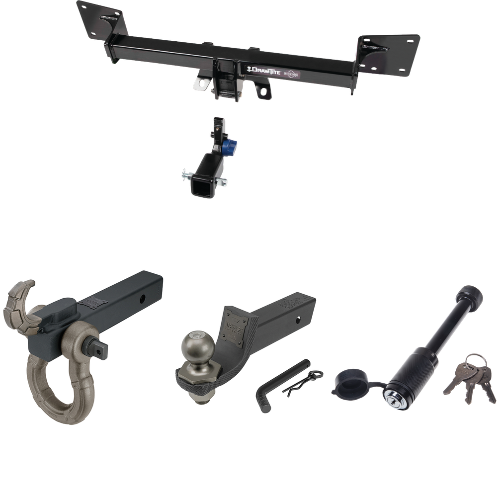 Fits 2018-2022 Audi SQ5 Trailer Hitch Tow PKG + Interlock Tactical Starter Kit w/ 2" Drop & 2" Ball + Tactical Hook & Shackle Mount + Tactical Dogbone Lock By Draw-Tite