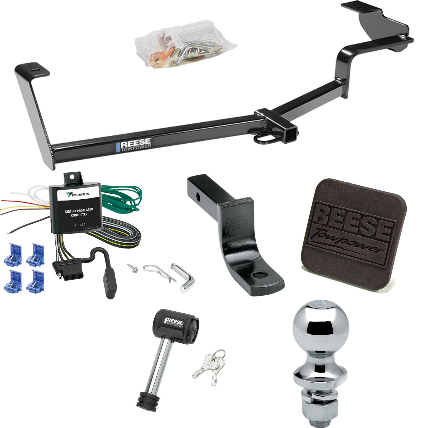 Fits 2006-2011 Honda Civic Trailer Hitch Tow PKG w/ 4-Flat Wiring Harness + Draw-Bar + 1-7/8" Ball + Hitch Cover + Hitch Lock (For Hybrid Models) By Reese Towpower