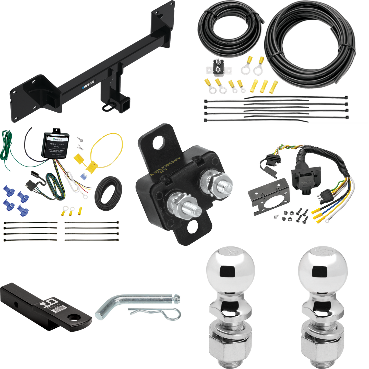 Fits 2021-2022 Mercedes-Benz GLE350 Trailer Hitch Tow PKG w/ 7-Way RV Wiring + 2" & 2-5/16" Ball + Drop Mount By Reese Towpower