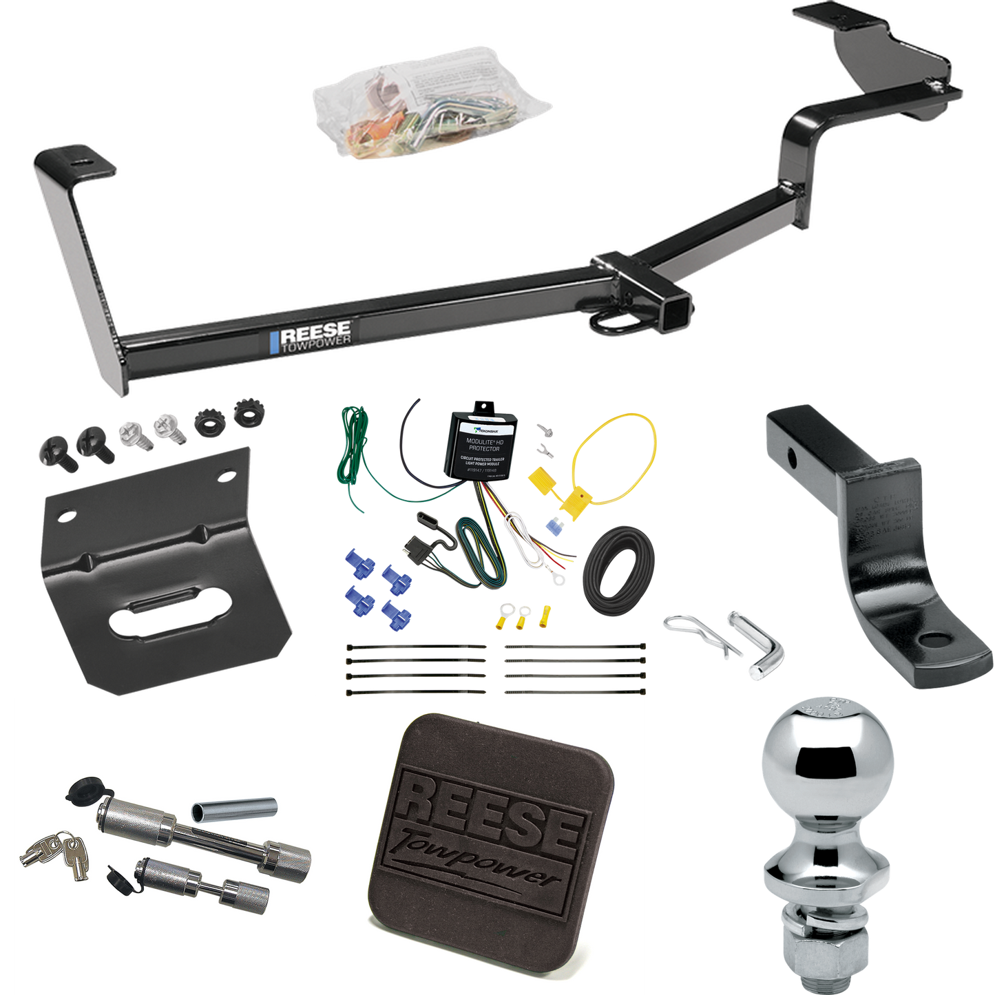 Fits 2012-2015 Honda Civic Trailer Hitch Tow PKG w/ 4-Flat Wiring Harness + Draw-Bar + 1-7/8" Ball + Wiring Bracket + Hitch Cover + Dual Hitch & Coupler Locks (For Hybrid Models) By Reese Towpower