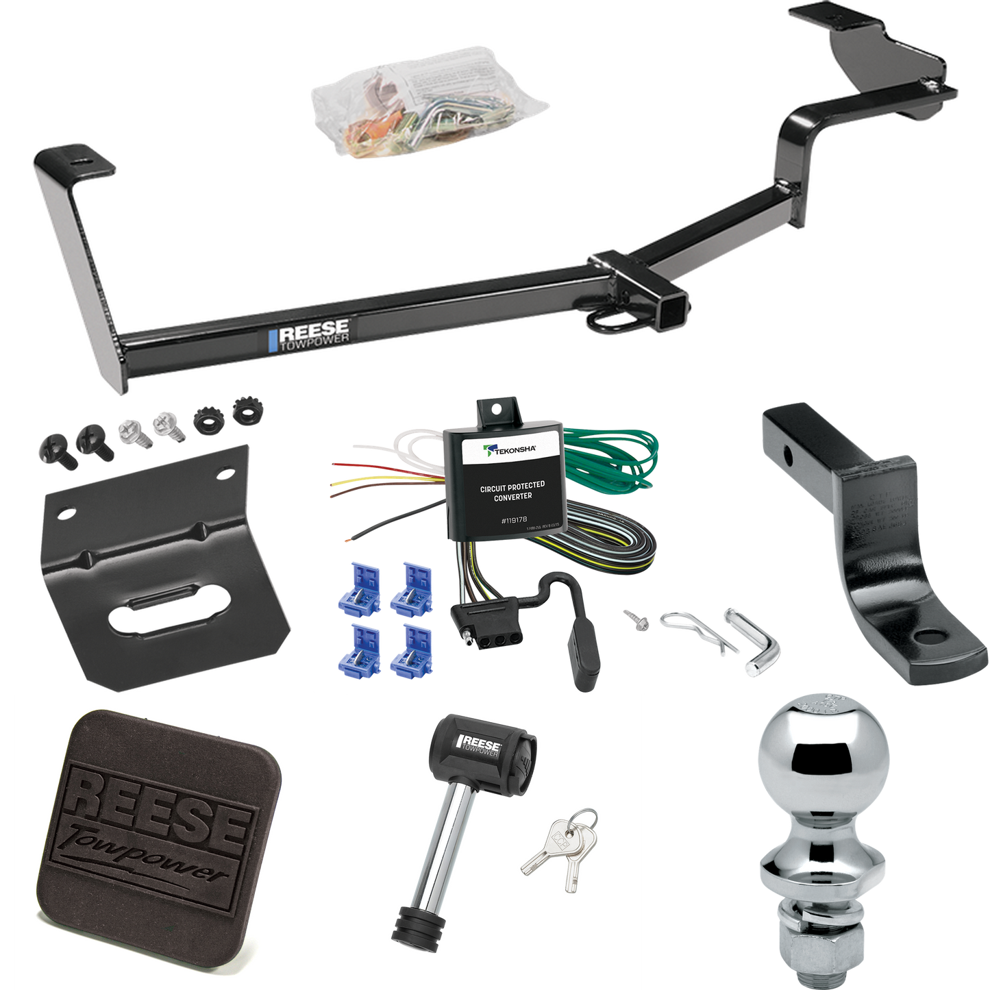 Fits 2006-2011 Honda Civic Trailer Hitch Tow PKG w/ 4-Flat Wiring Harness + Draw-Bar + 1-7/8" Ball + Wiring Bracket + Hitch Cover + Hitch Lock (For Hybrid Models) By Reese Towpower