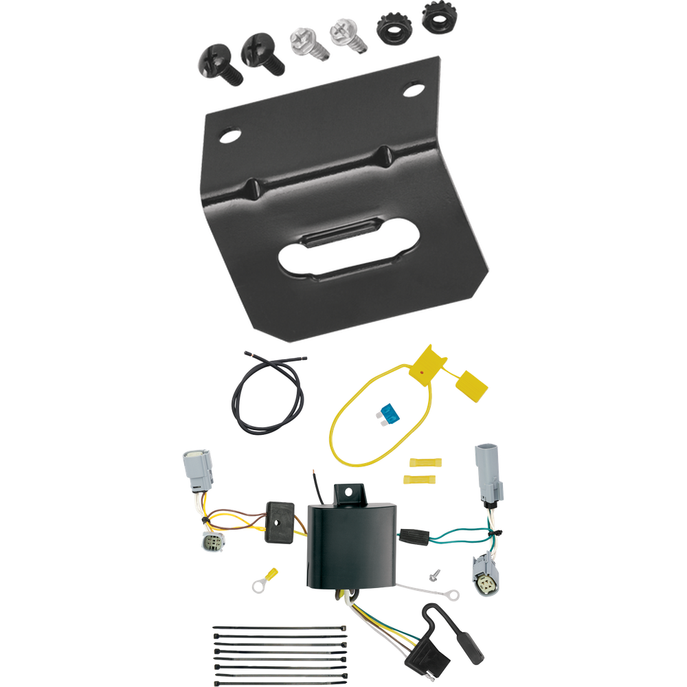 Fits 2015-2023 Dodge Challenger 4-Flat Vehicle End Trailer Wiring Harness + Wiring Bracket By Tekonsha