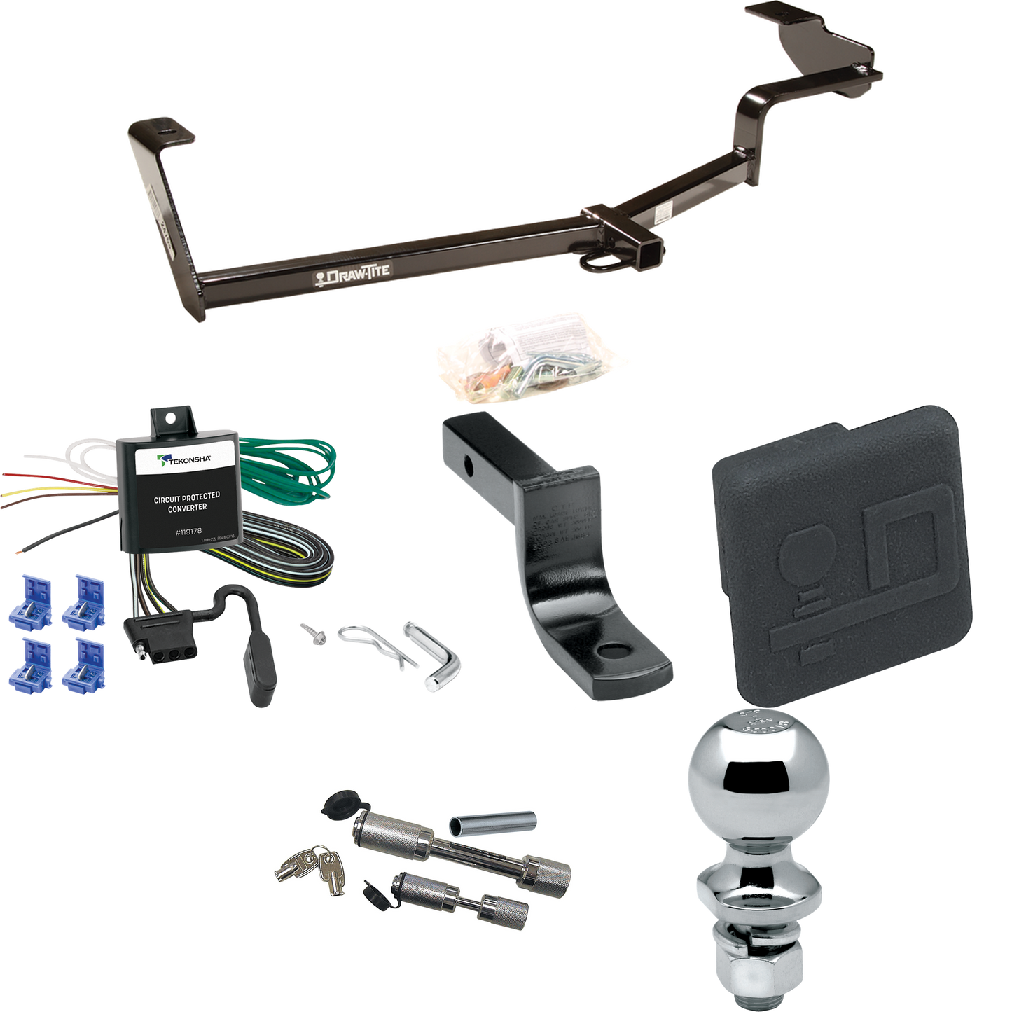 Fits 2006-2011 Honda Civic Trailer Hitch Tow PKG w/ 4-Flat Wiring Harness + Draw-Bar + 2" Ball + Hitch Cover + Dual Hitch & Coupler Locks (For Si, Coupe Models) By Draw-Tite