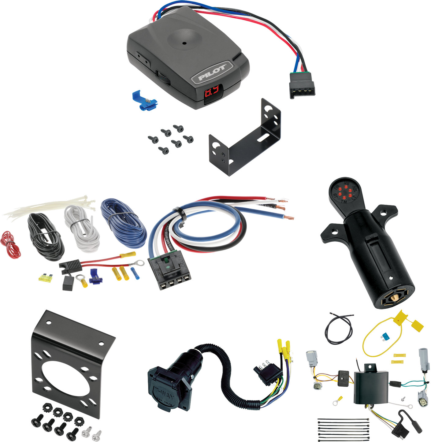 Se adapta al cableado de RV de 7 vías Dodge Challenger 2015-2022 + control de freno piloto de la serie Pro + adaptador de cableado BC genérico + probador de 7 vías de Tekonsha