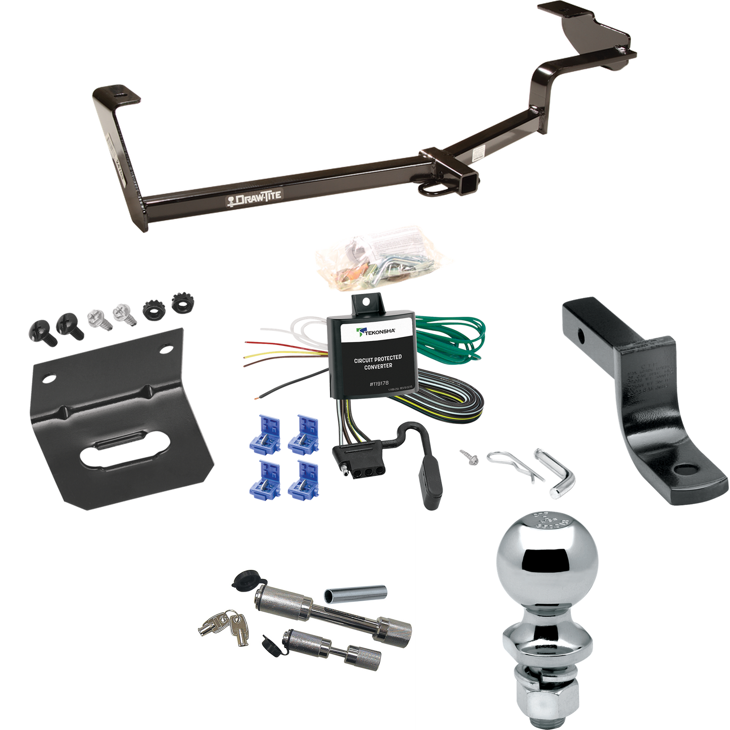 Fits 2006-2011 Honda Civic Trailer Hitch Tow PKG w/ 4-Flat Wiring Harness + Draw-Bar + 2" Ball + Wiring Bracket + Dual Hitch & Coupler Locks (For Si, Sedan Models) By Draw-Tite