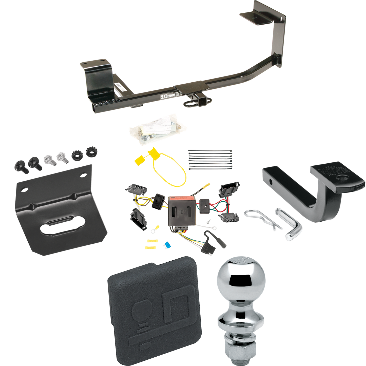 Se adapta al paquete de enganche de remolque Volkswagen Jetta 2011-2014 con arnés de cableado plano de 4 + barra de tracción + bola de 1-7/8" + soporte de cableado + cubierta de enganche (para modelos sedán) de Draw-Tite