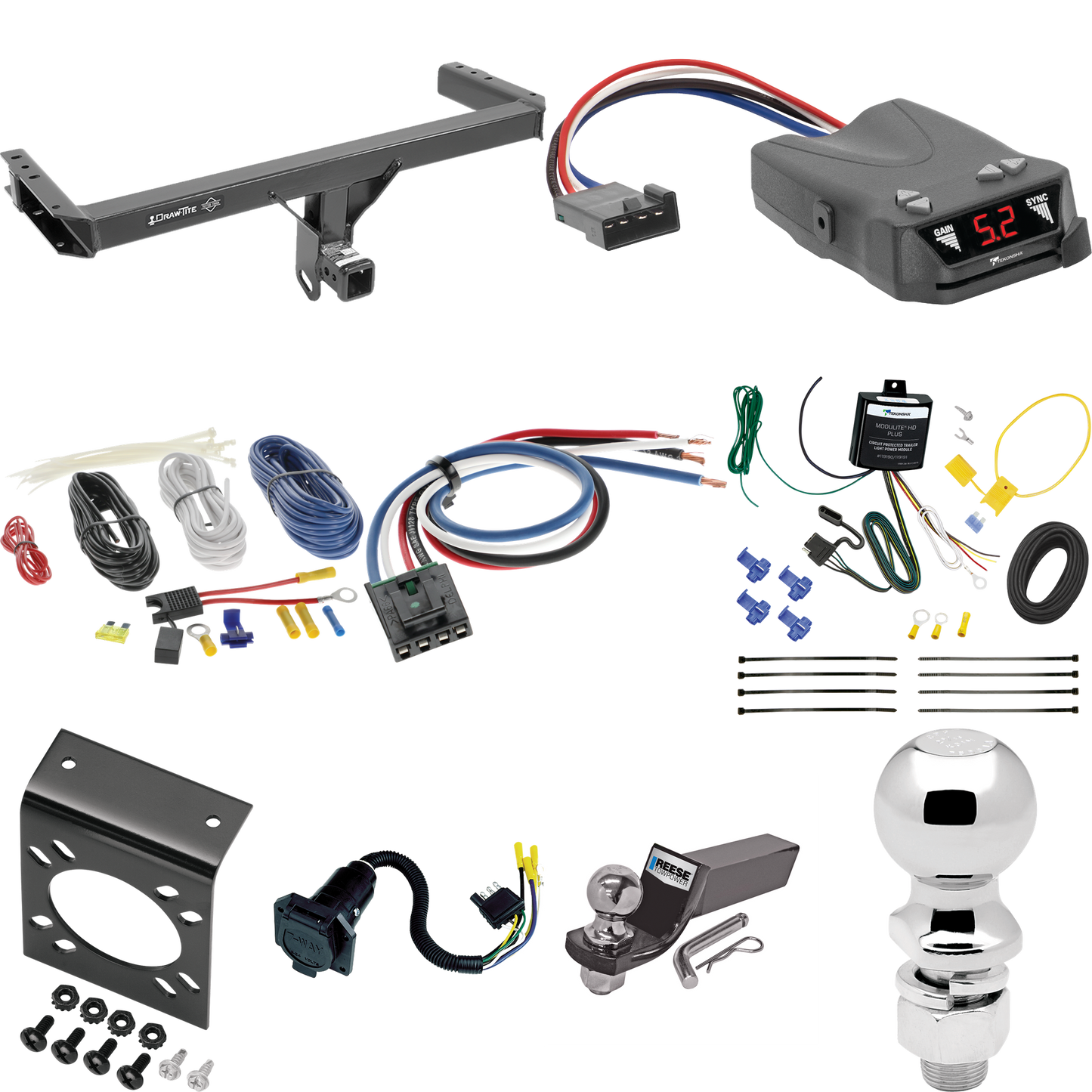 Se adapta al paquete de enganche de remolque Audi Q5 2011-2012 con control de freno Tekonsha Brakeman IV + adaptador de cableado BC genérico + cableado RV de 7 vías + soporte de bola y caída de 2" y 2-5/16" de Draw-Tite