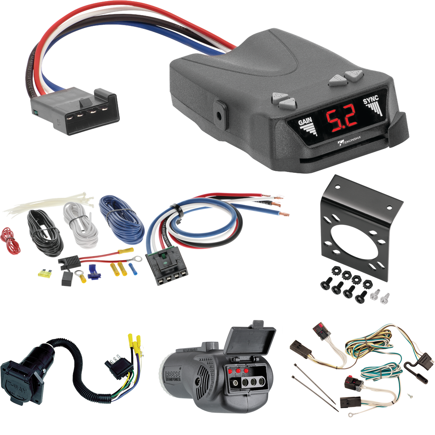 Se adapta al cableado de RV de 7 vías Dodge Challenger 2008-2014 + control de frenos Tekonsha Brakeman IV + adaptador de cableado BC genérico + probador 2 en 1 y adaptador de 7 a 4 vías de Tekonsha