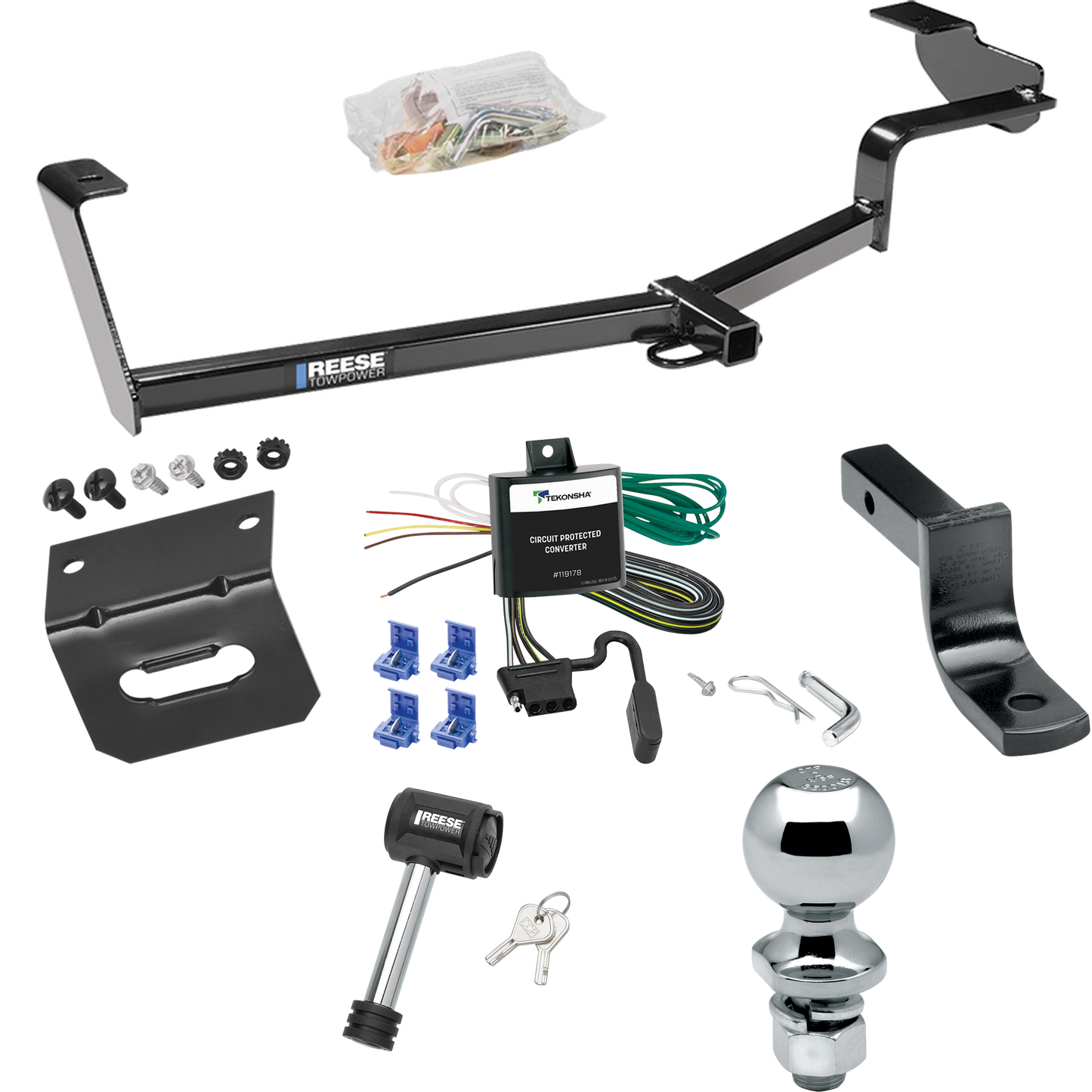 Fits 2006-2011 Honda Civic Trailer Hitch Tow PKG w/ 4-Flat Wiring Harness + Draw-Bar + 2" Ball + Wiring Bracket + Hitch Lock (For Si, Sedan Models) By Reese Towpower