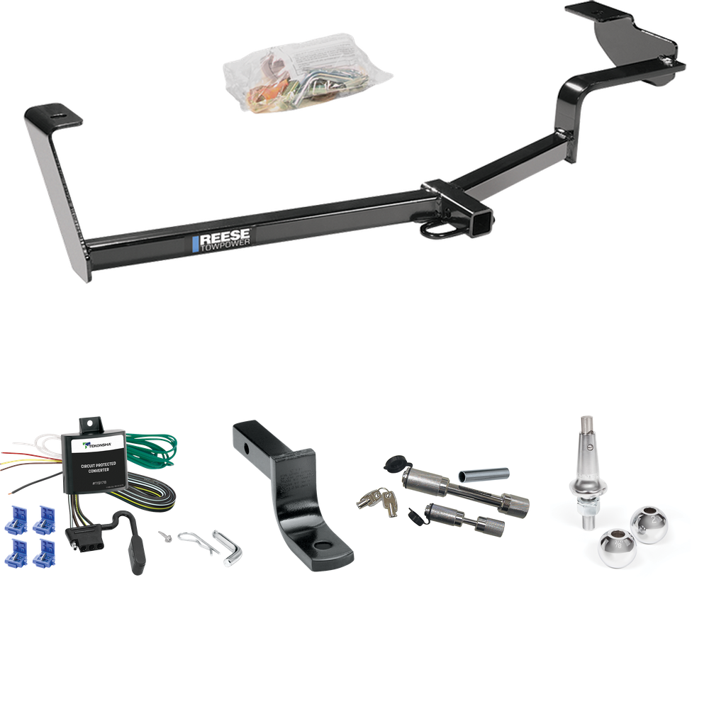 Fits 2006-2011 Honda Civic Trailer Hitch Tow PKG w/ 4-Flat Wiring Harness + Draw-Bar + Interchangeable 1-7/8" & 2" Balls + Dual Hitch & Coupler Locks (For Hybrid Models) By Reese Towpower