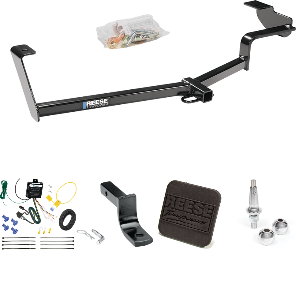 Fits 2012-2015 Honda Civic Trailer Hitch Tow PKG w/ 4-Flat Wiring Harness + Draw-Bar + Interchangeable 1-7/8" & 2" Balls + Hitch Cover (For Hybrid Models) By Reese Towpower