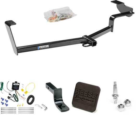 Fits 2012-2015 Honda Civic Trailer Hitch Tow PKG w/ 4-Flat Wiring Harness + Draw-Bar + Interchangeable 1-7/8" & 2" Balls + Hitch Cover (For Hybrid Models) By Reese Towpower