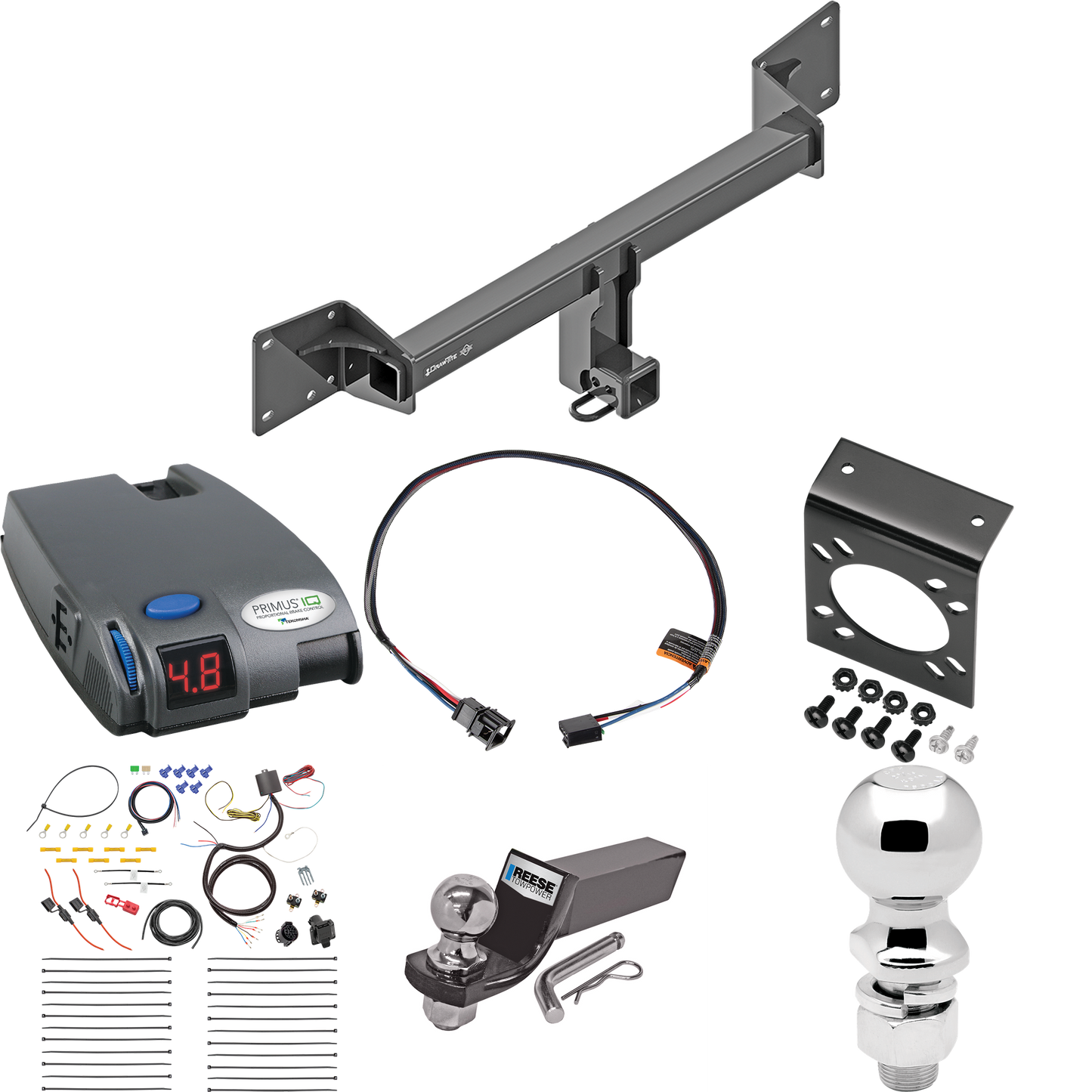 Fits 2018-2023 Audi SQ5 Trailer Hitch Tow PKG w/ Tekonsha Primus IQ Brake Control + Plug & Play BC Adapter + 7-Way RV Wiring + 2" & 2-5/16" Ball & Drop Mount By Draw-Tite