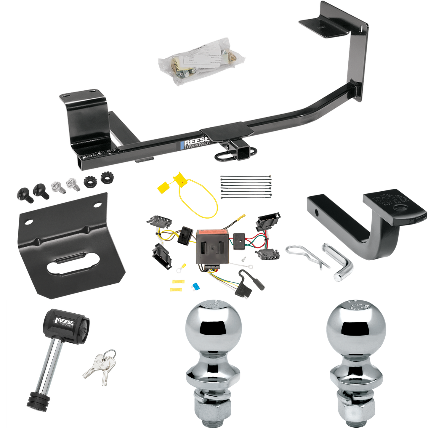 Se adapta al paquete de remolque con enganche para remolque Volkswagen Jetta 2011-2014 con arnés de cableado plano de 4 + barra de tracción + bola de 1-7/8" + bola de 2" + soporte de cableado + bloqueo de enganche (para modelos sedán) de Reese Towpower