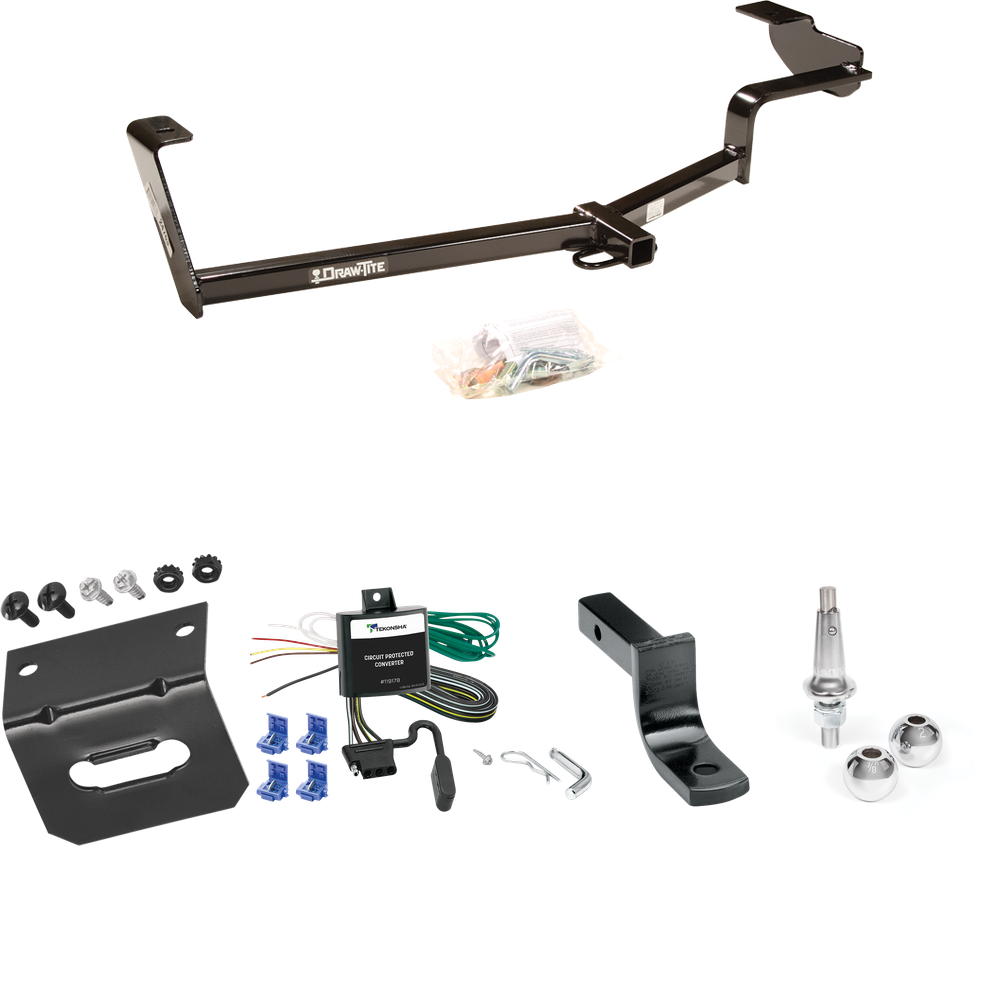 Fits 2006-2011 Honda Civic Trailer Hitch Tow PKG w/ 4-Flat Wiring Harness + Draw-Bar + Interchangeable 1-7/8" & 2" Balls + Wiring Bracket (For Si, Sedan Models) By Draw-Tite