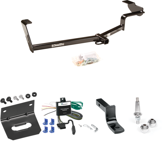 Fits 2006-2011 Honda Civic Trailer Hitch Tow PKG w/ 4-Flat Wiring Harness + Draw-Bar + Interchangeable 1-7/8" & 2" Balls + Wiring Bracket (For Si, Sedan Models) By Draw-Tite