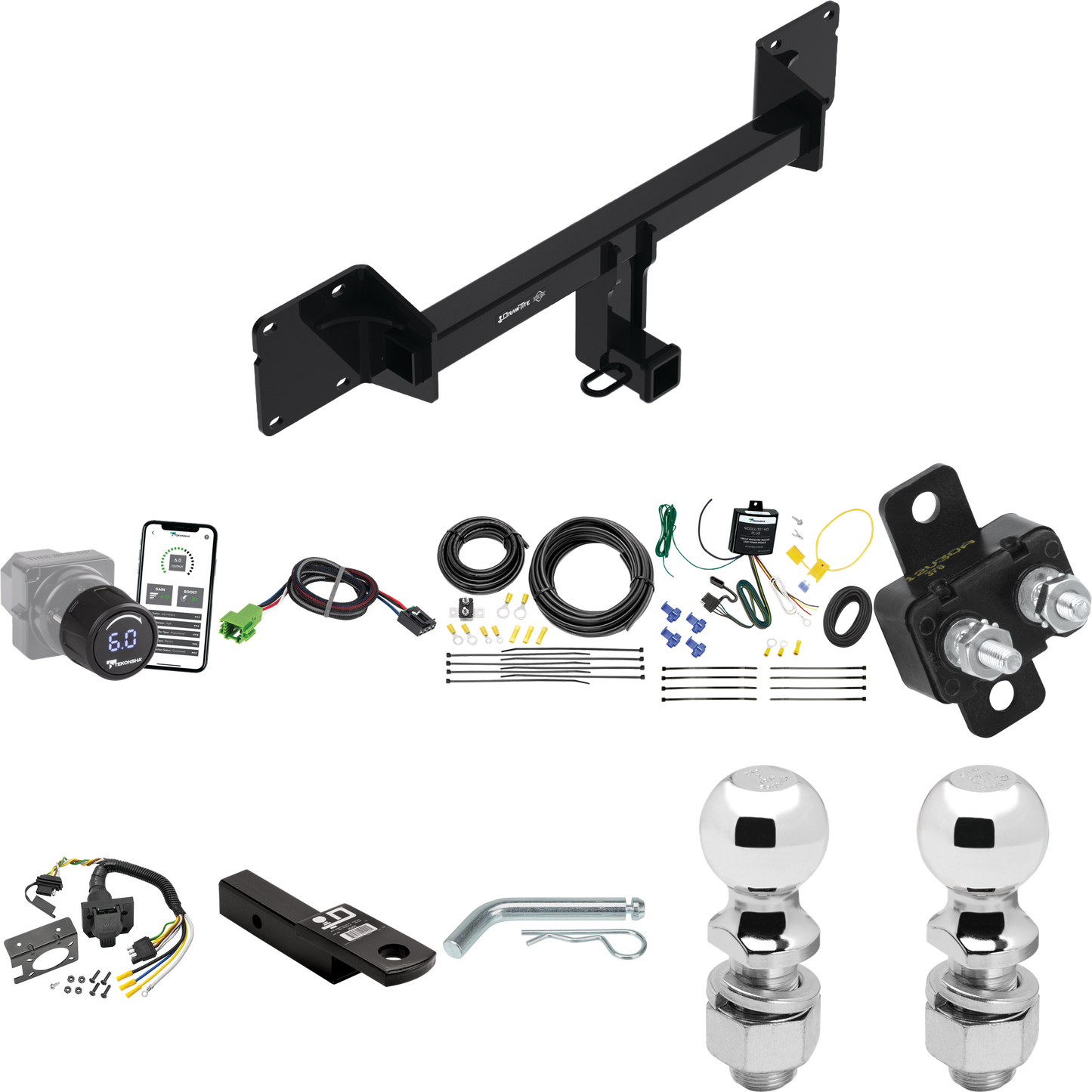 Fits 2021-2022 Mercedes-Benz GLE350 Trailer Hitch Tow PKG w/ Tekonsha Prodigy iD Bluetooth Wireless Brake Control + Plug & Play BC Adapter + 7-Way RV Wiring + 2" & 2-5/16" Ball & Drop Mount By Draw-Tite