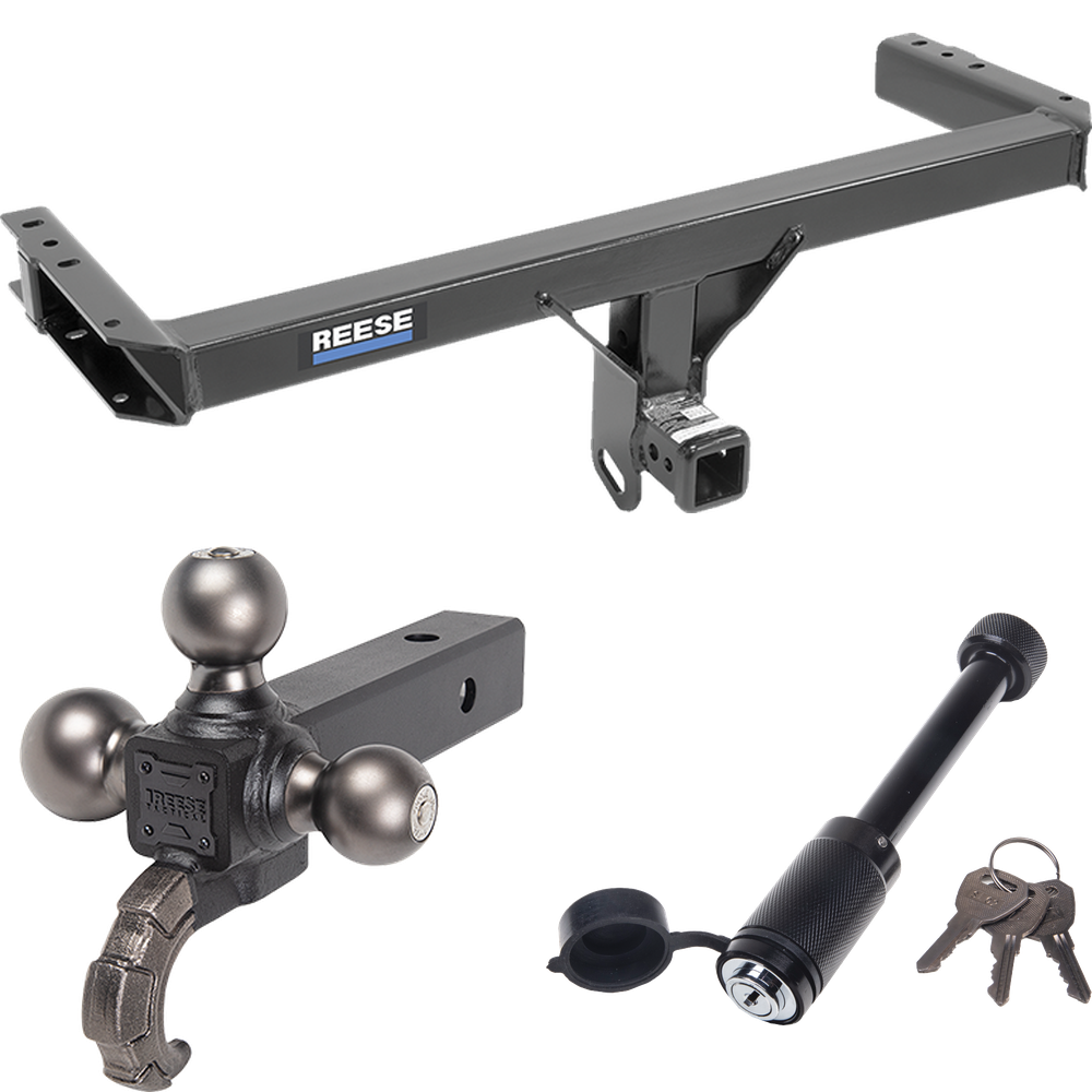 Fits 2011-2012 Audi Q5 Trailer Hitch Tow PKG + Triple Ball Tactical Ball Mount 1-7/8" & 2" & 2-5/16" Balls w/ Tow Hook + Tactical Dogbone Lock By Reese Towpower