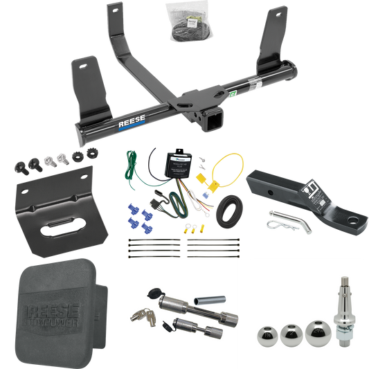 Fits 2010-2015 Mercedes-Benz GLK350 Trailer Hitch Tow PKG w/ 4-Flat Wiring + Ball Mount w/ 2" Drop + Interchangeable Ball 1-7/8" & 2" & 2-5/16" + Wiring Bracket + Dual Hitch & Coupler Locks + Hitch Cover By Reese Towpower