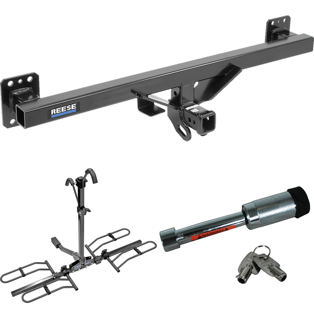 Fits 2011-2017 Volkswagen Touareg Trailer Hitch Tow PKG w/ 2 Bike Plaform Style Carrier Rack + Hitch Lock By Reese Towpower