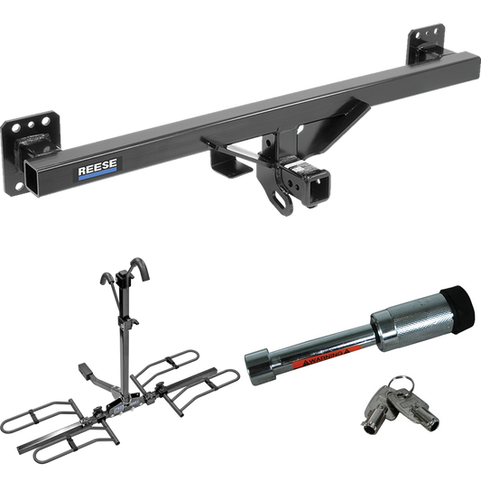 Fits 2011-2017 Volkswagen Touareg Trailer Hitch Tow PKG w/ 2 Bike Plaform Style Carrier Rack + Hitch Lock By Reese Towpower