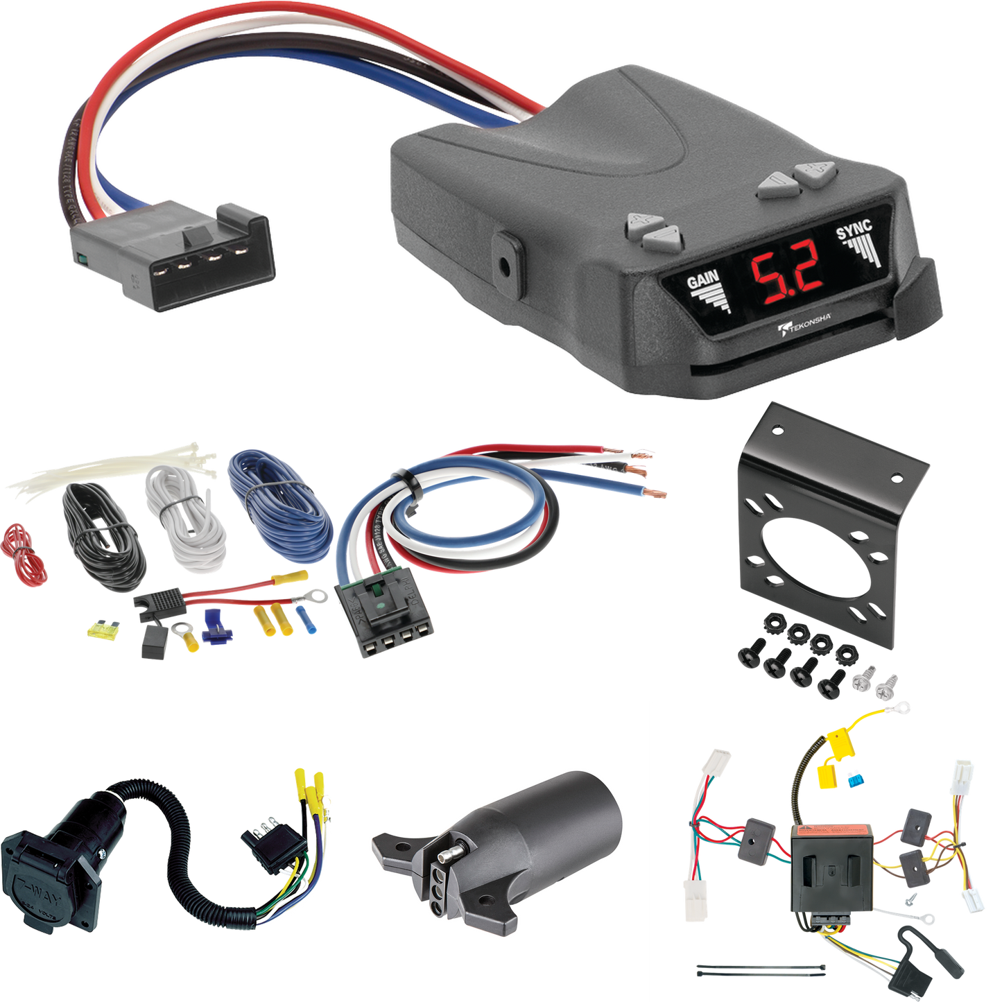 Se adapta al cableado de RV de 7 vías Dodge Charger 2011-2014 + control de frenos Tekonsha Brakeman IV + adaptador de cableado BC genérico + adaptador de 7 vías a 4 vías de Tekonsha