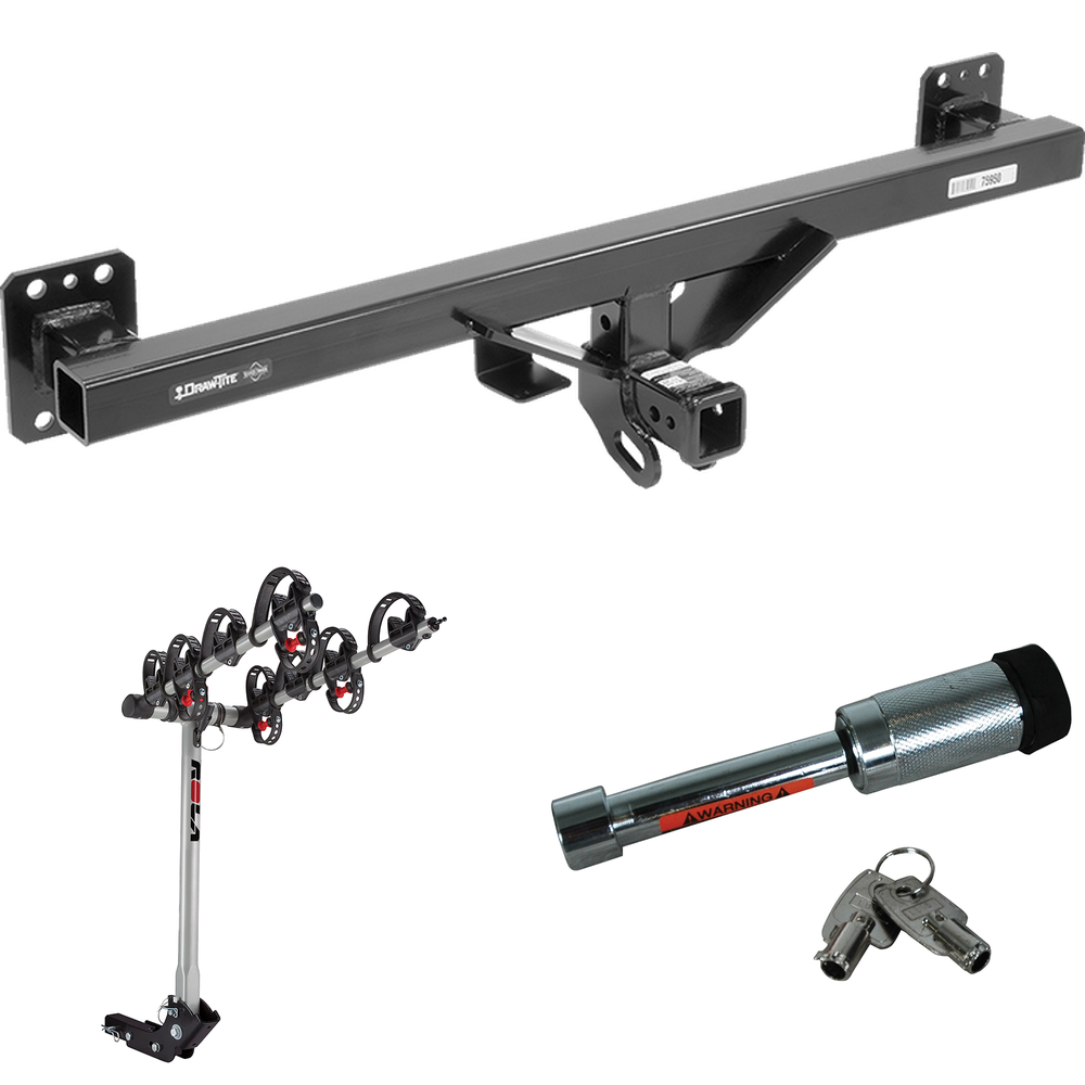 Fits 2011-2017 Volkswagen Touareg Trailer Hitch Tow PKG w/ 4 Bike Carrier Rack + Hitch Lock By Draw-Tite