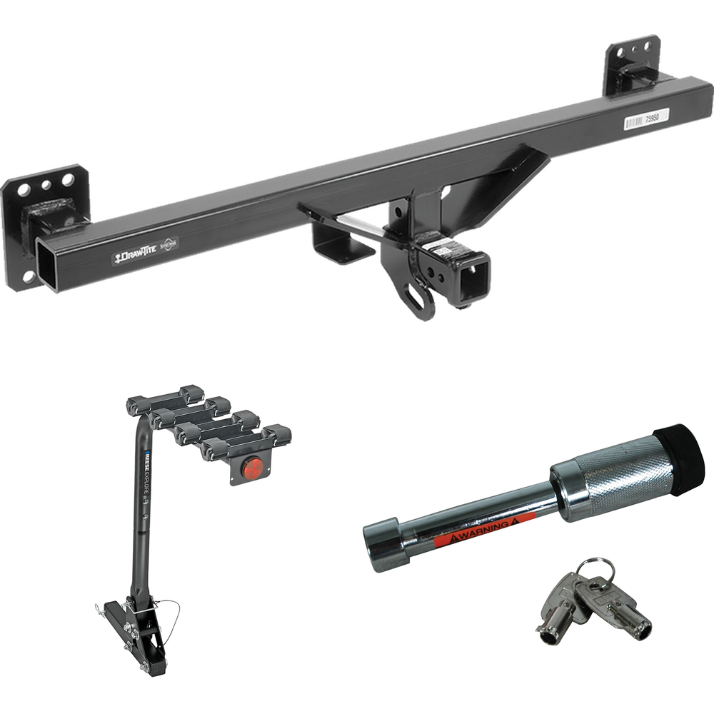 Fits 2011-2017 Volkswagen Touareg Trailer Hitch Tow PKG w/ 4 Bike Carrier Rack + Hitch Lock By Draw-Tite