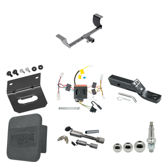 Fits 2011-2014 Dodge Charger Trailer Hitch Tow PKG w/ 4-Flat Wiring + Ball Mount w/ 2" Drop + Interchangeable Ball 1-7/8" & 2" & 2-5/16" + Wiring Bracket + Dual Hitch & Coupler Locks + Hitch Cover By Reese Towpower